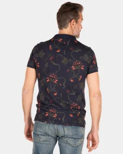 Dunkelblaues Poloshirt mit Blumendruck - Traditional Navy