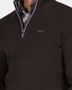 Dunkelbrauner Chenille-Pullover mit halbem Reißverschluss - Dark Mocca