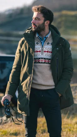 Dunkelgrüner Parka mit Stehkragen - Gravel Green