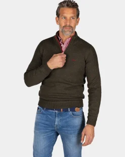 Dunkelgrüner Pullover mit halbem Reißverschluss - Gravel Green