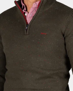Dunkelgrüner Pullover mit halbem Reißverschluss - Gravel Green