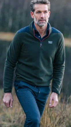 Dunkelgrünes Fleecehemd mit halbem Reißverschluss - Gravel Green