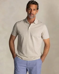 Ecru Baumwollstretch-Poloshirt