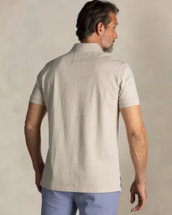 Ecru Baumwollstretch-Poloshirt