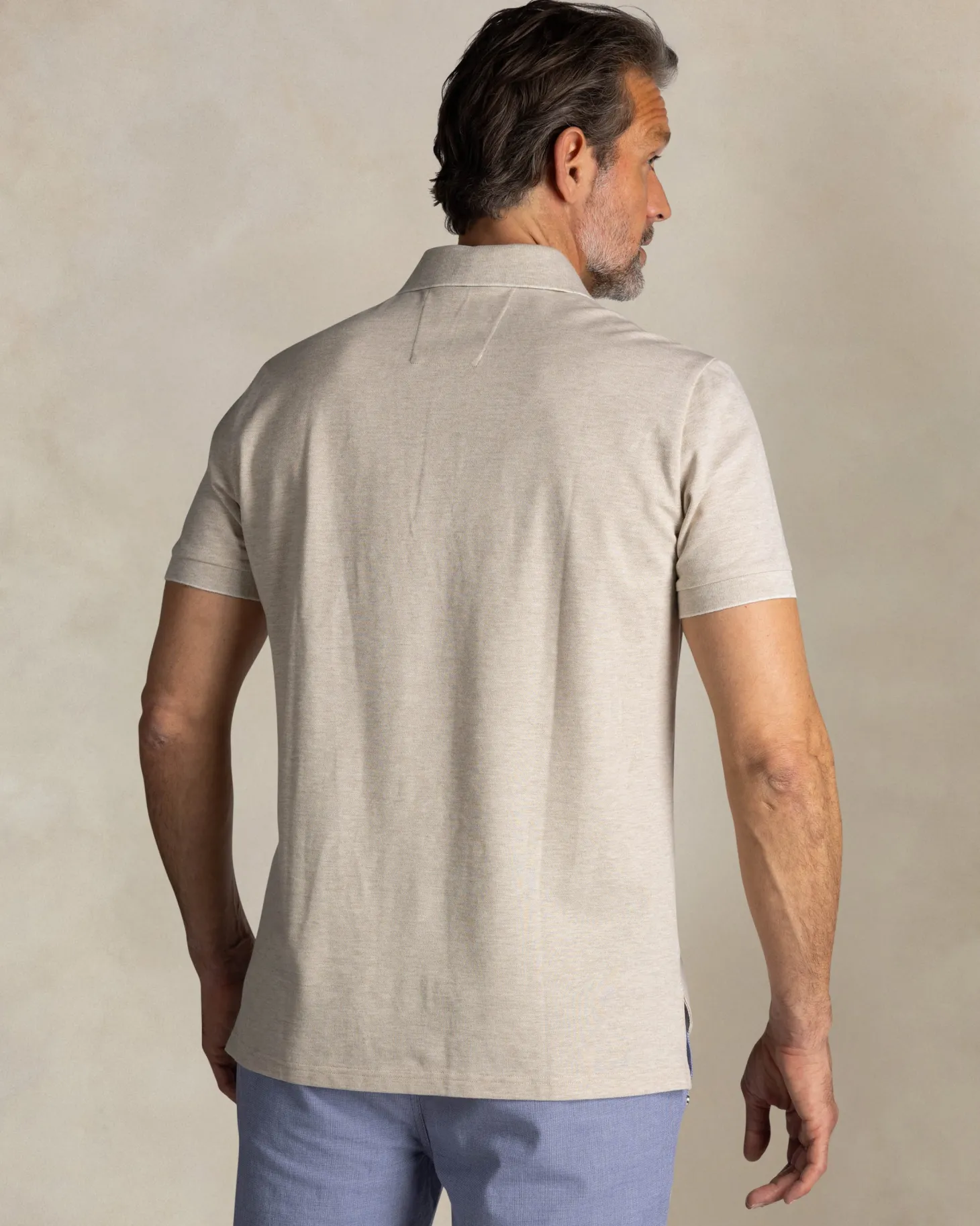 Ecru Baumwollstretch-Poloshirt