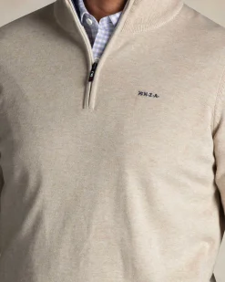 Ecru halbzip-pullover aus baumwolle