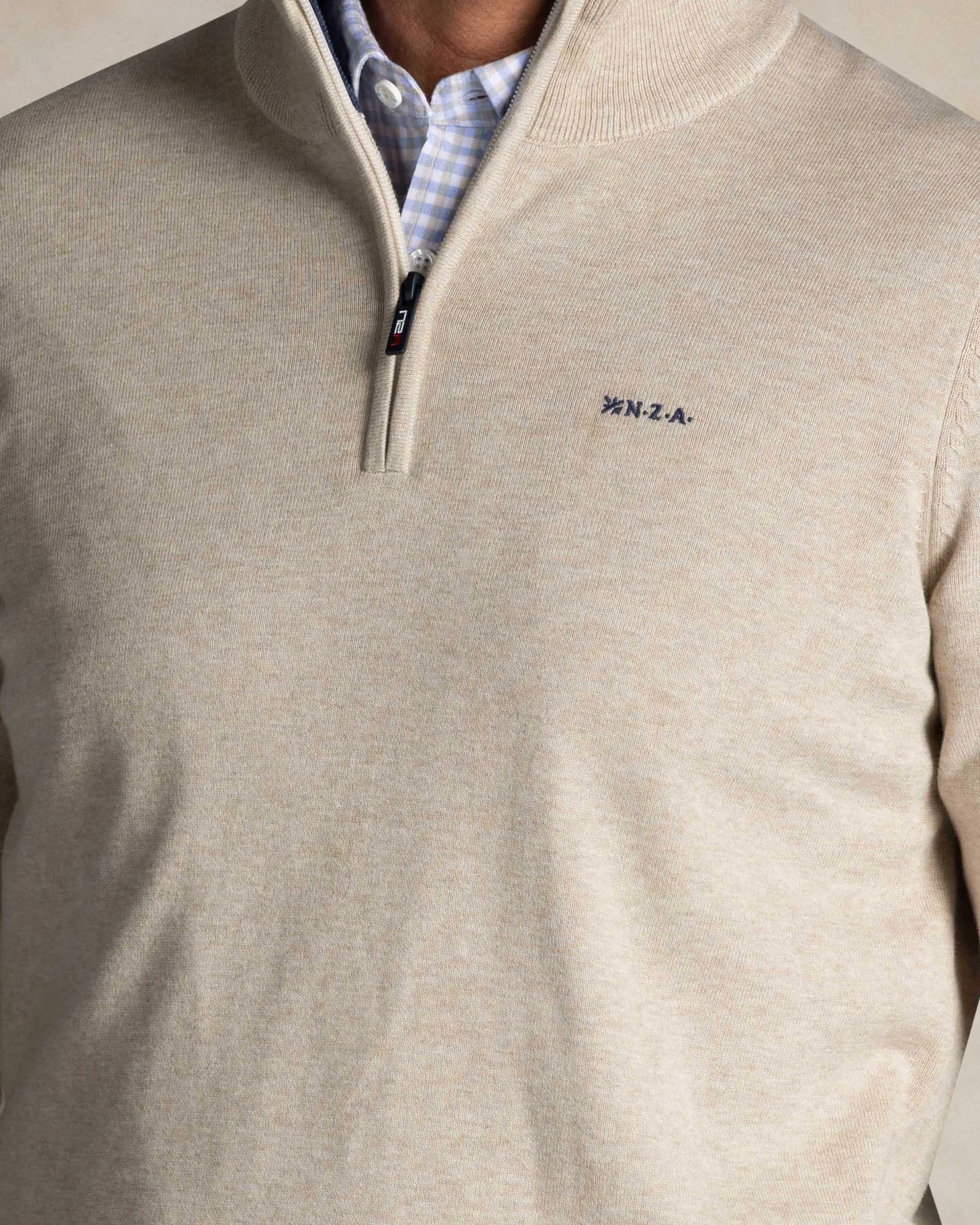 Ecru halbzip-pullover aus baumwolle