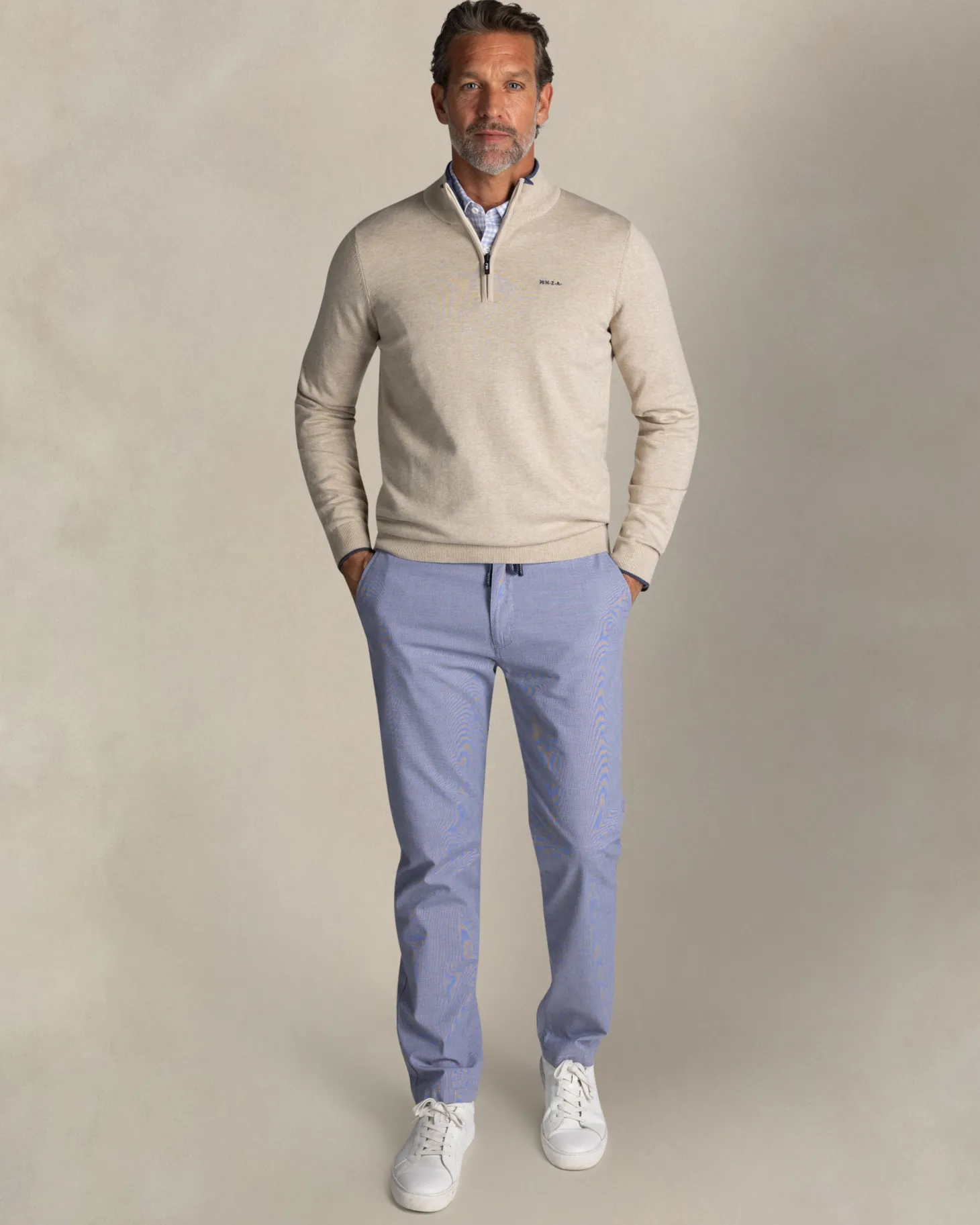 Ecru halbzip-pullover aus baumwolle