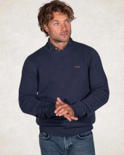 Einfacher Strickpullover mit Rundhalsausschnitt - Trent Petrol