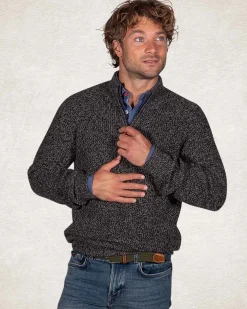 Einfarbiger Baumwollpullover mit halbem Reißverschluss - Smoked Green