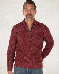 Einfarbiger Baumwollpullover mit halbem Reißverschluss - Carmine red