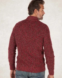 Einfarbiger Baumwollpullover mit halbem Reißverschluss - Carmine red