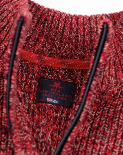 Einfarbiger Baumwollpullover mit halbem Reißverschluss - Carmine red