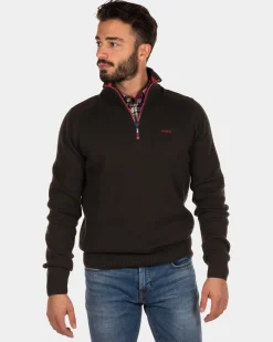 Einfarbiger Pullover mit halbem Reißverschluss Oroua - Dark Army