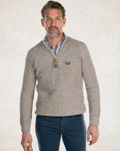 Einfarbiger Pullover mit halbem Reißverschluss - Sahara Sand