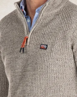 Einfarbiger Pullover mit halbem Reißverschluss - Sahara Sand