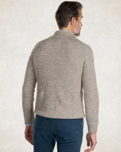 Einfarbiger Pullover mit halbem Reißverschluss - Sahara Sand