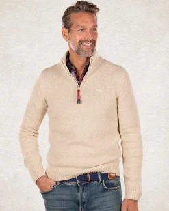 Einfarbiger Pullover mit halbem Reißverschluss - Milky Ecru