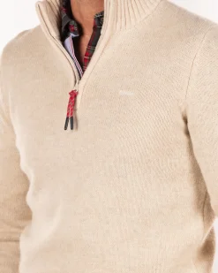 Einfarbiger Pullover mit halbem Reißverschluss - Milky Ecru