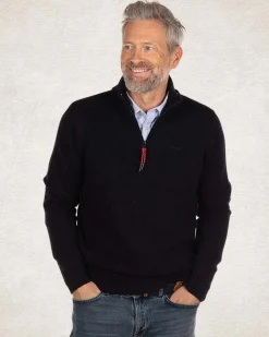 Einfarbiger Pullover mit halbem Reißverschluss - Pitch navy