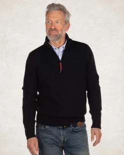 Einfarbiger Pullover mit halbem Reißverschluss - Pitch navy