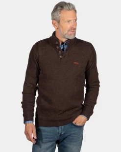 Einfarbiger Pullover mit Knöpfen Brownlee - Clay Brown