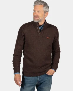 Einfarbiger Pullover mit Knöpfen Brownlee - Clay Brown