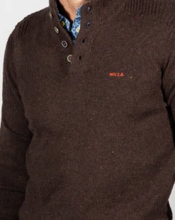 Einfarbiger Pullover mit Knöpfen Brownlee - Clay Brown