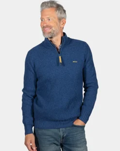 Einfarbiger Pullover mit halbem Reißverschluss Dry - Storm Blue