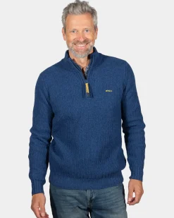 Einfarbiger Pullover mit halbem Reißverschluss Dry - Storm Blue