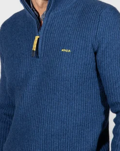 Einfarbiger Pullover mit halbem Reißverschluss Dry - Storm Blue
