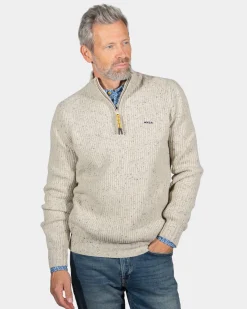 Einfarbiger Pullover mit halbem Reißverschluss Dry - Sea Silt Sand