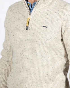 Einfarbiger Pullover mit halbem Reißverschluss Dry - Sea Silt Sand