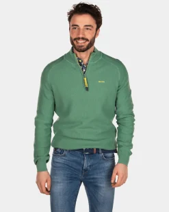 Einfarbiger Pullover mit halbem Reißverschluss aus Baumwolle - Active Army