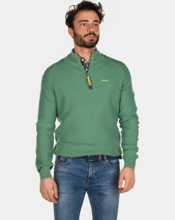 Einfarbiger Pullover mit halbem Reißverschluss aus Baumwolle - Active Army