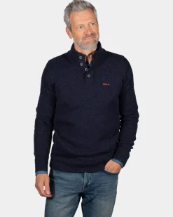 Einfarbiger Pullover mit Knöpfen Brownlee - Ink Navy