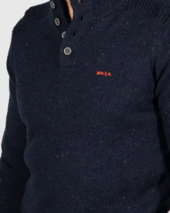 Einfarbiger Pullover mit Knöpfen Brownlee - Ink Navy