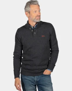 Einfarbiger Pullover mit Knöpfen Brownlee - Eucalyptus Green