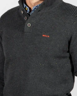 Einfarbiger Pullover mit Knöpfen Brownlee - Eucalyptus Green