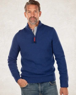 Einfarbiger Pullover mit halbem Reißverschluss - Bright Water Blue