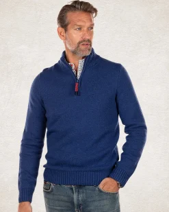 Einfarbiger Pullover mit halbem Reißverschluss - Bright Water Blue