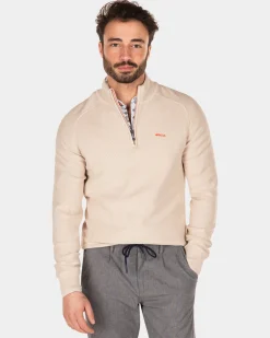 Einfarbiger Pullover mit Reißverschluss - Shimmering Sand