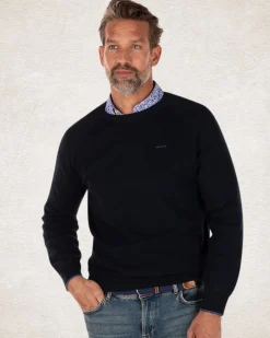 Einfarbiger Rundhalspullover aus Baumwolle