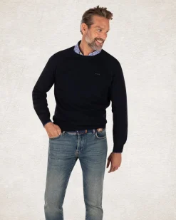 Einfarbiger Rundhalspullover aus Baumwolle