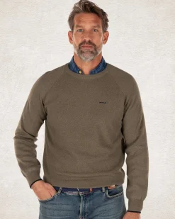 Einfarbiger Rundhalspullover aus Baumwolle - Army Ground