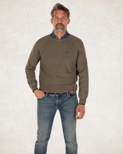 Einfarbiger Rundhalspullover aus Baumwolle - Army Ground