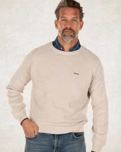 Einfarbiger Rundhalspullover aus Baumwolle - Shadow White