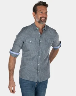 Einfarbiges Leinenhemd aus Baumwolle - Key Navy