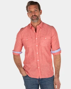 Einfarbiges Leinenhemd aus Baumwolle - Orange Red