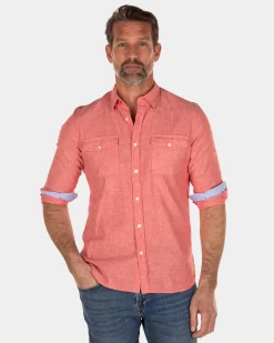 Einfarbiges Leinenhemd aus Baumwolle - Orange Red